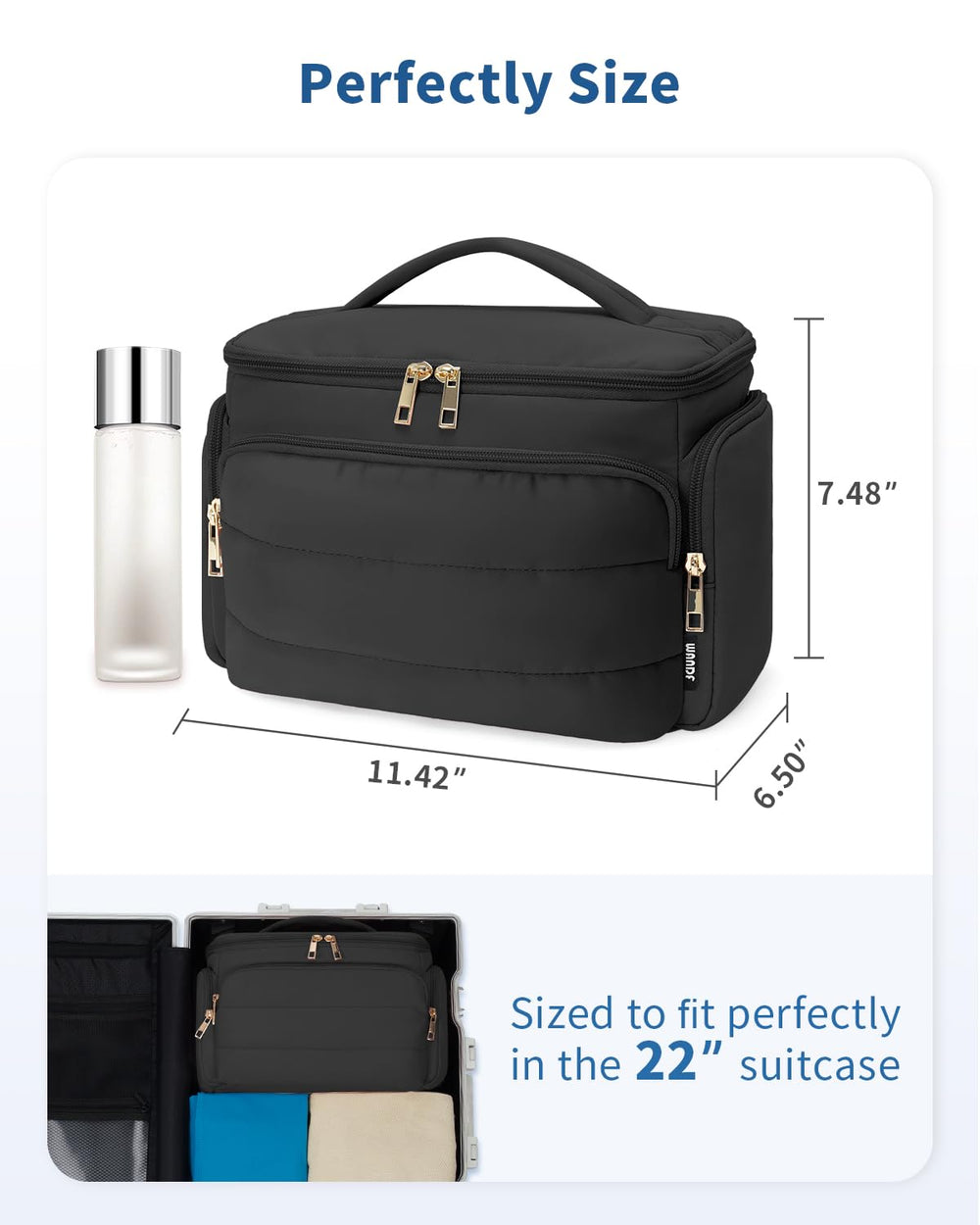 WANDF travel toiletry bag features water-resistant quilted fabric