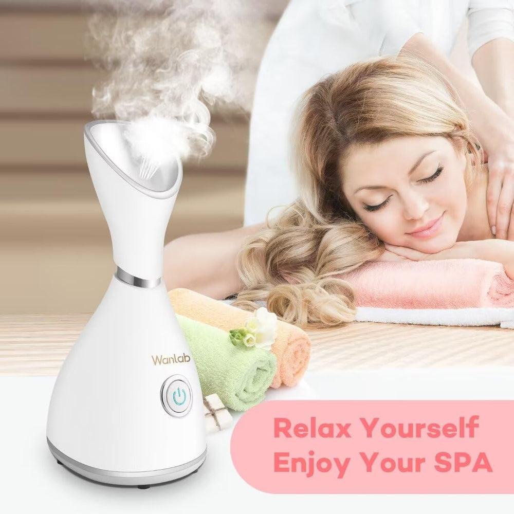 Wanlab facial steamer kit with four-piece skin care tools for routine.