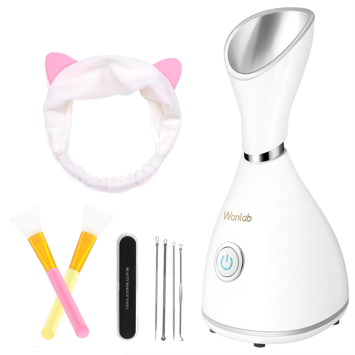Wanlab portable facial steamer front view for quick hydration sessions.