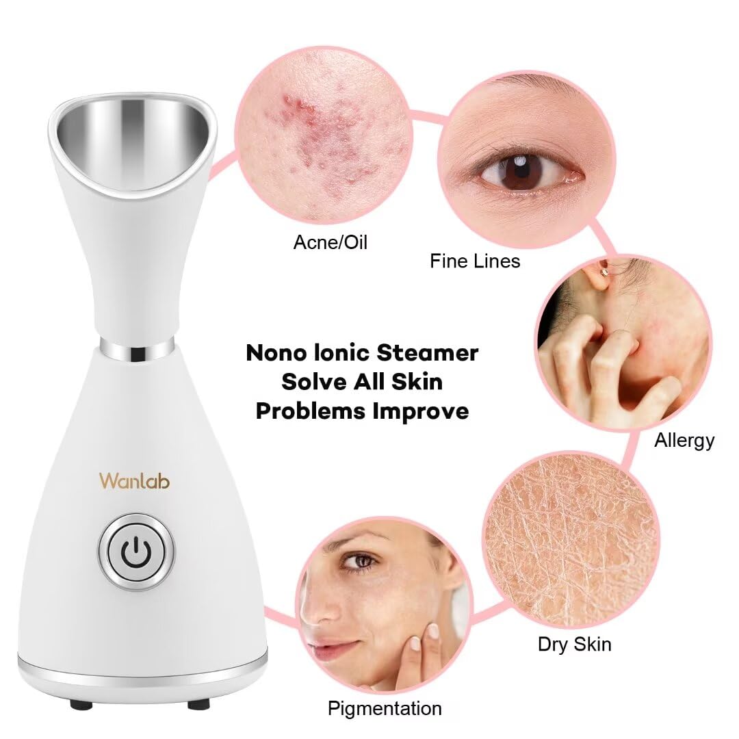 Wanlab portable steamer mist release showing hydrated pores.