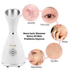 Wanlab portable steamer mist release showing hydrated pores.