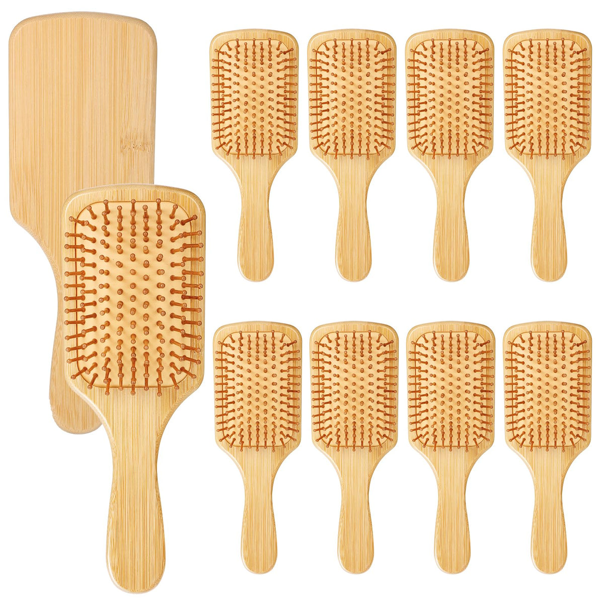 Wanmu bamboo hair brush with ergonomic paddle handle for comfortable detangling.