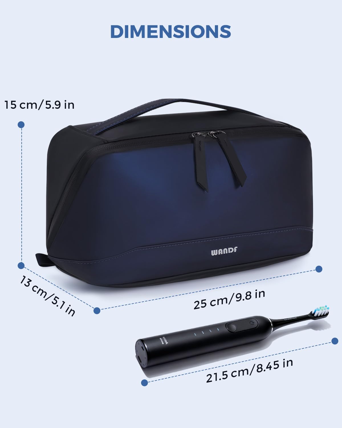 WANDF toiletry bag navy detachable waterproof pouch keeps damp items separate