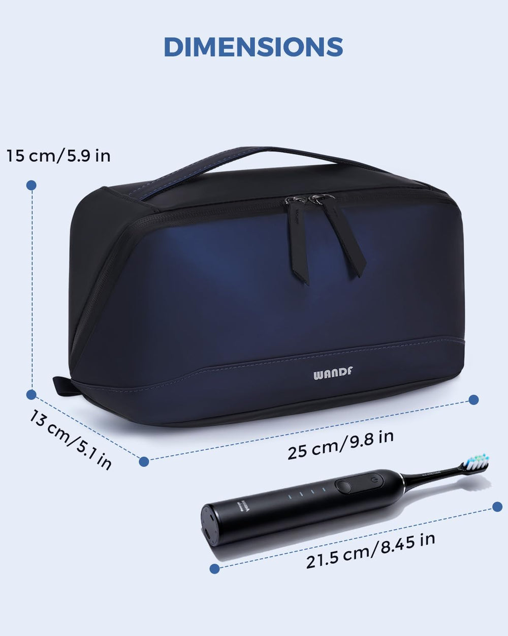 WANDF toiletry bag navy detachable waterproof pouch keeps damp items separate