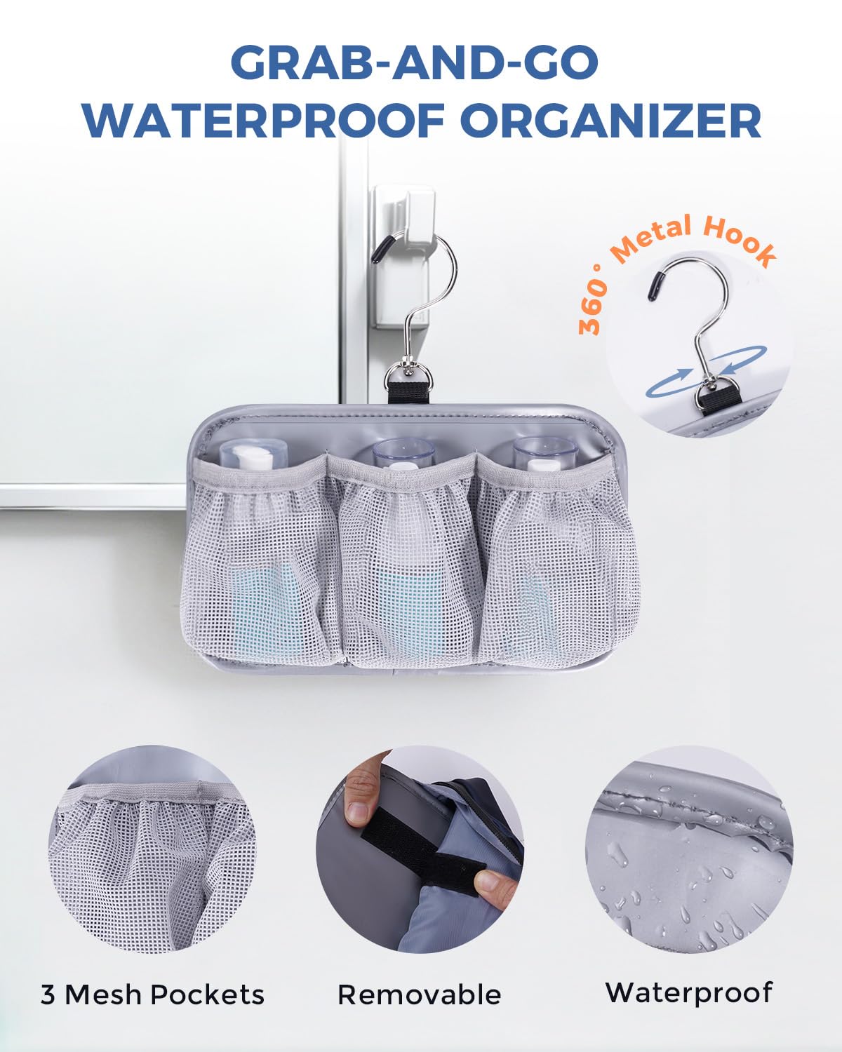 WANDF navy bag with 360-degree hook for convenient hanging in bathrooms