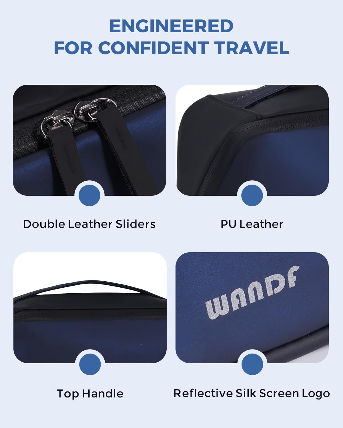 WANDF navy travel organizer fits everyday essentials with compact design