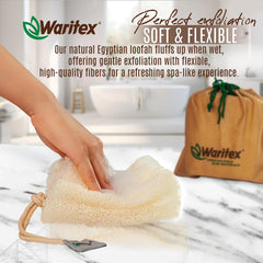 WARITEX loofah for face and body shows versatile cleansing.