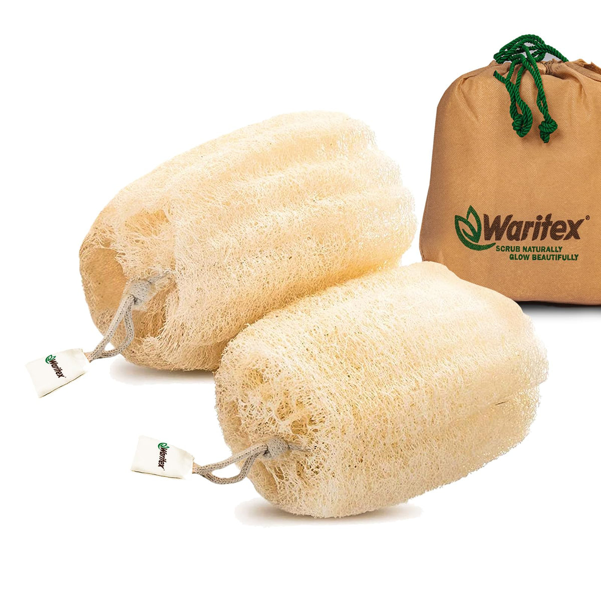 Waritex loofah face close-up showing gentle exfoliation for radiant skin