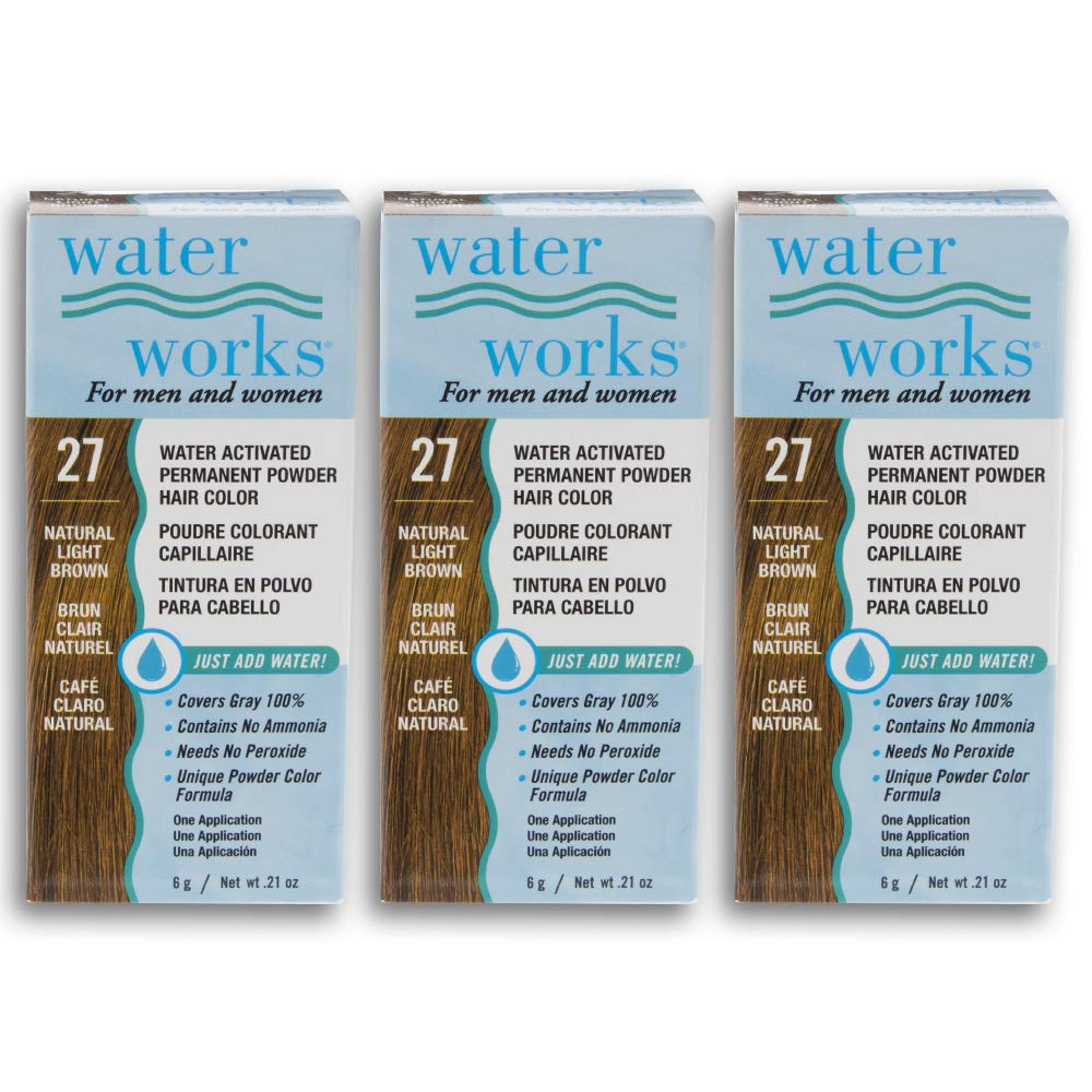 Water Works Hair Color Powder Light Brown pack for at-home touch-ups.