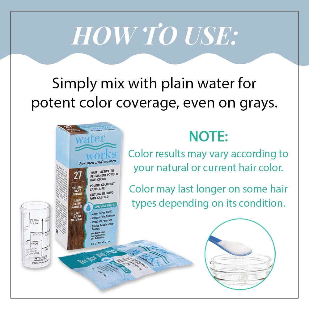 Water Works Light Brown on hair provides natural-looking coverage.