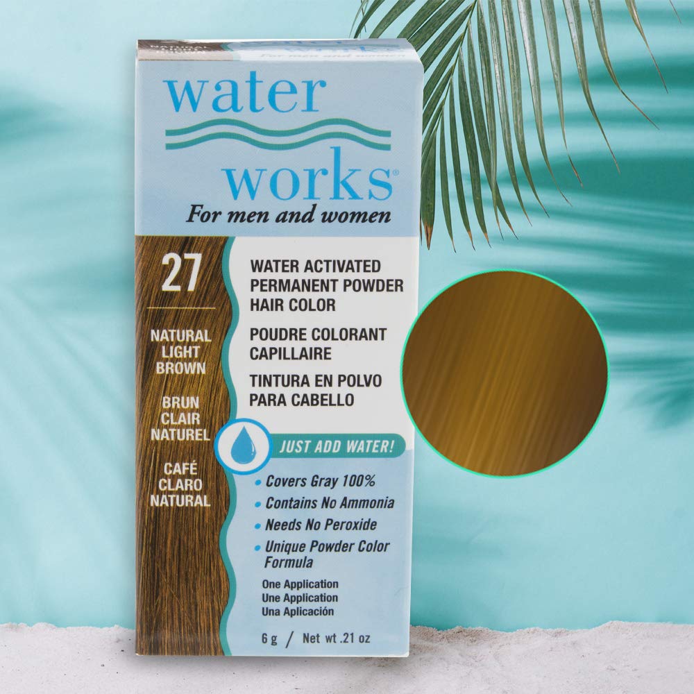 Water Works Light Brown powder box highlighting compact, travel-friendly packaging.