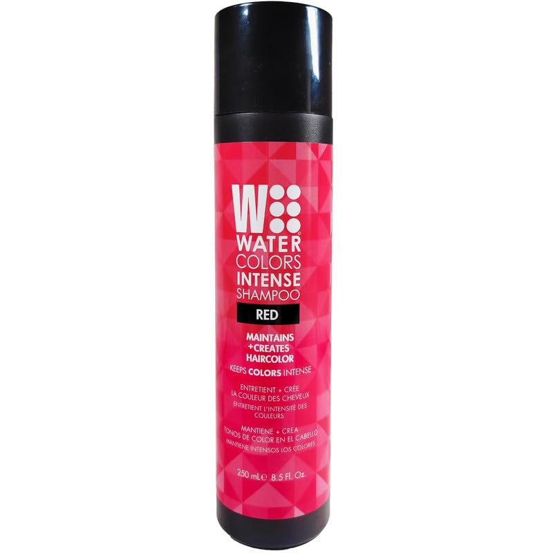 Watercolors Intense Color Depositing Shampoo red bottle showcases bold color refreshment.