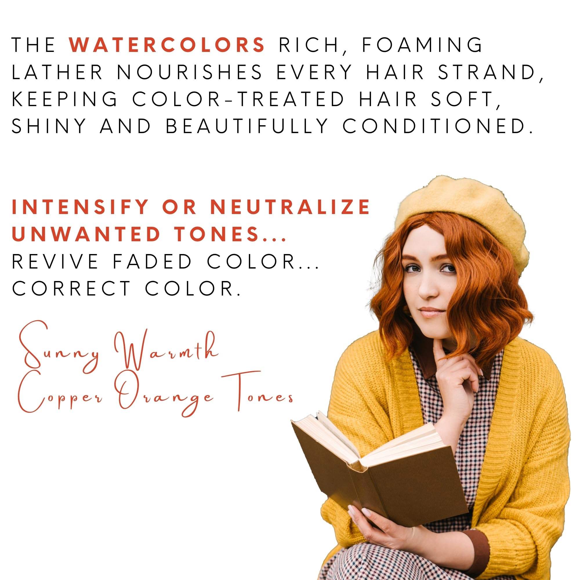 Watercolors Liquid Copper shampoo lather reveals vibrant color boost.
