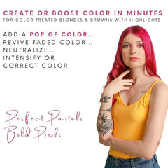 Watercolors pink hair closeup shows vibrant deposit and shine