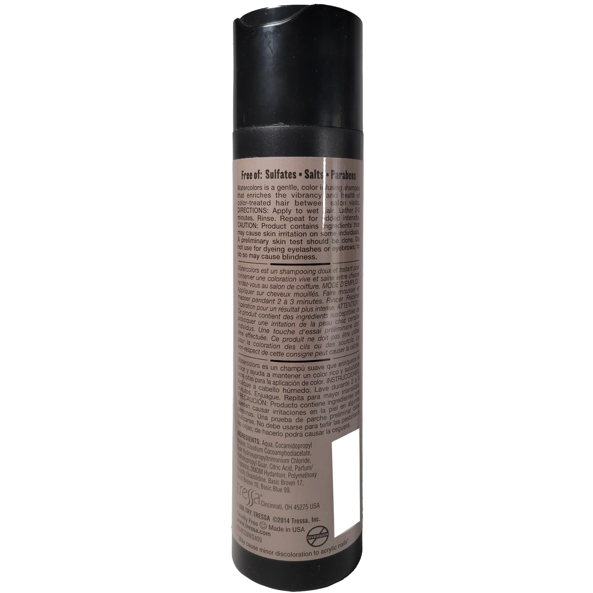 Watercolors by Tressa intense color-shampoo bottle emphasizes color retention.