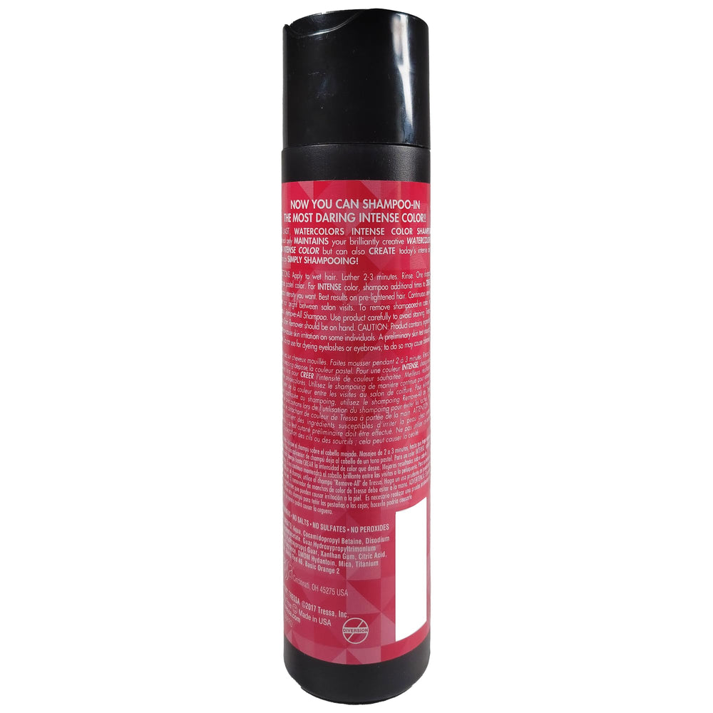 Watercolors Intense Red bottle displays a glossy finish that hints at conditioning benefits.