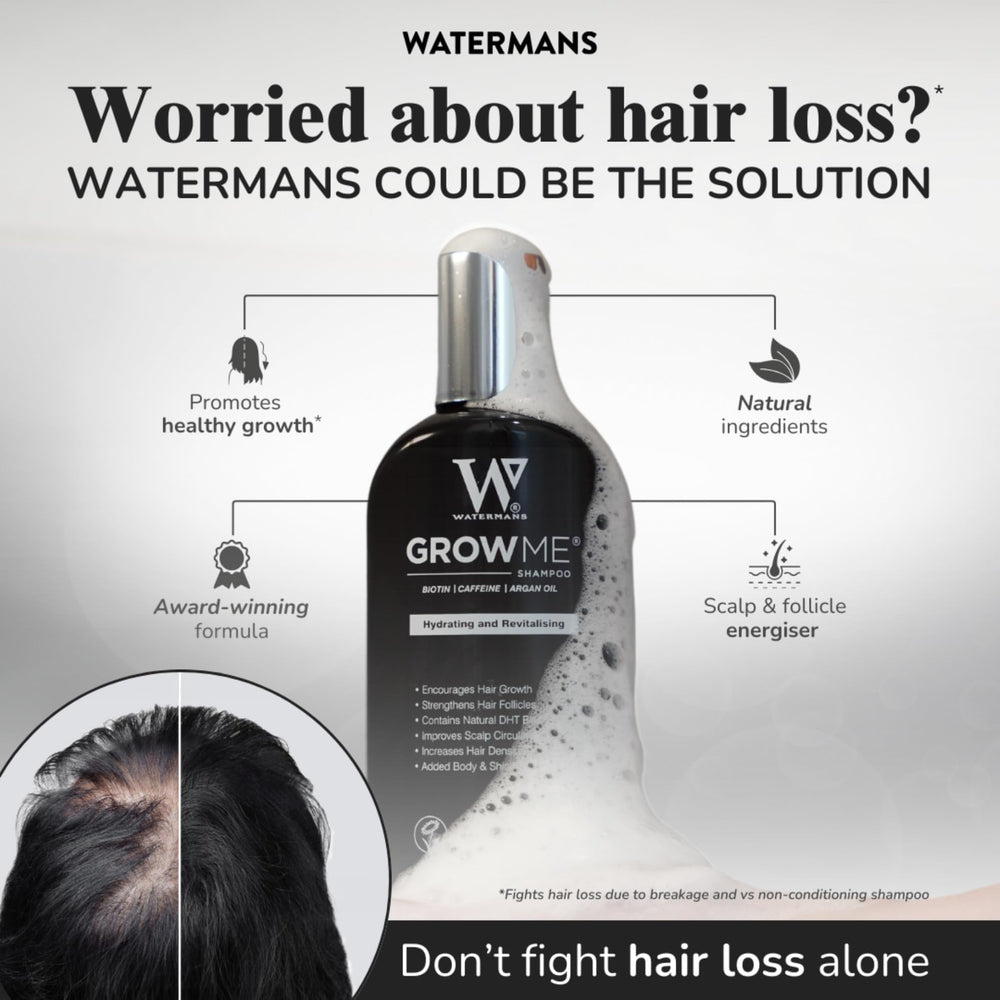 Watermans Grow Me conditioner bottle for shine and easier detangling.