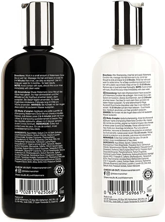 Watermans Grow Me packaging showing biotin and rosemary blend for hair wellness.