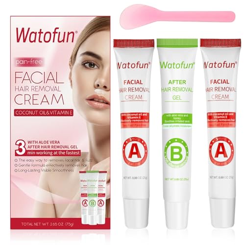 Watofun facial hair removal cream packaging highlights a 3-minute painless formula