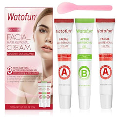 Watofun facial hair removal cream packaging highlights a 3-minute painless formula