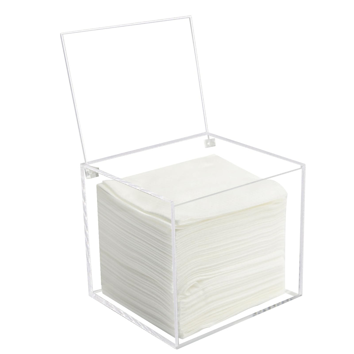 Watpot disposable face towel box front view with clear acrylic visibility for towel organization.