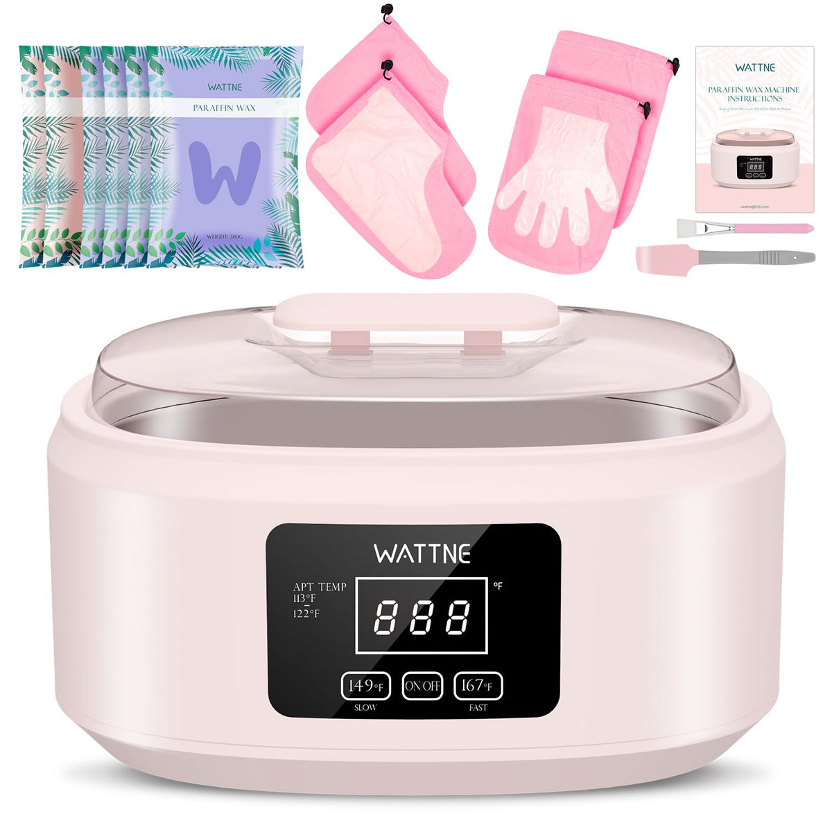 Wattne paraffin wax machine hands-dipping for moisturizing spa treatment