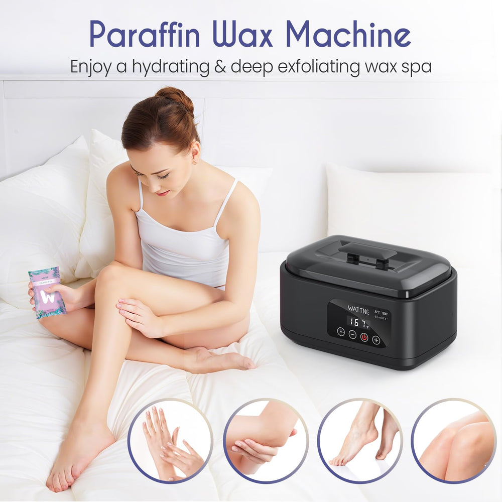 Wattne paraffin wax machine in a home spa setup for self-care.