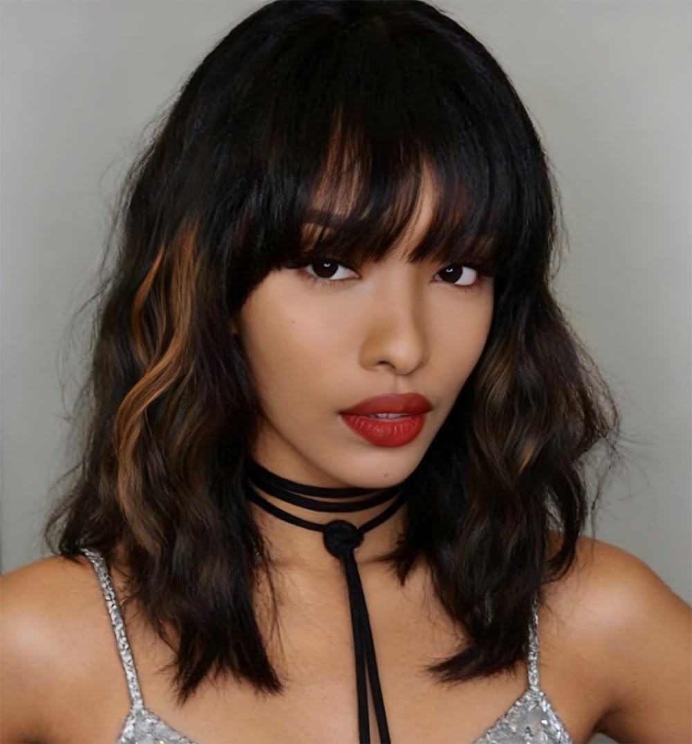 WAVE&BREEZE wig closeup with black and brown highlights for natural daily wear