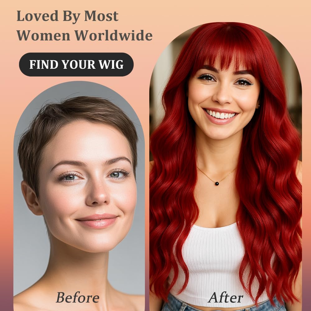 Wave&Breeze long red wig back view reveals full-bodied curls and flowing length