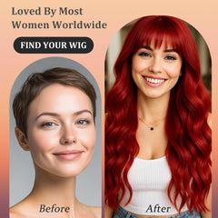Wave&Breeze long red wig back view reveals full-bodied curls and flowing length