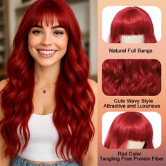 Wave&Breeze long red wig side view shows versatile volume for party-ready looks