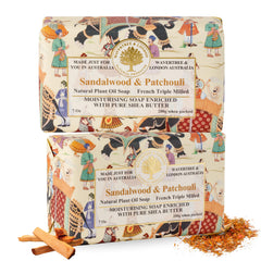 Wavertree & London sandalwood-patchouli soap bar with rich lather for soothing bath.