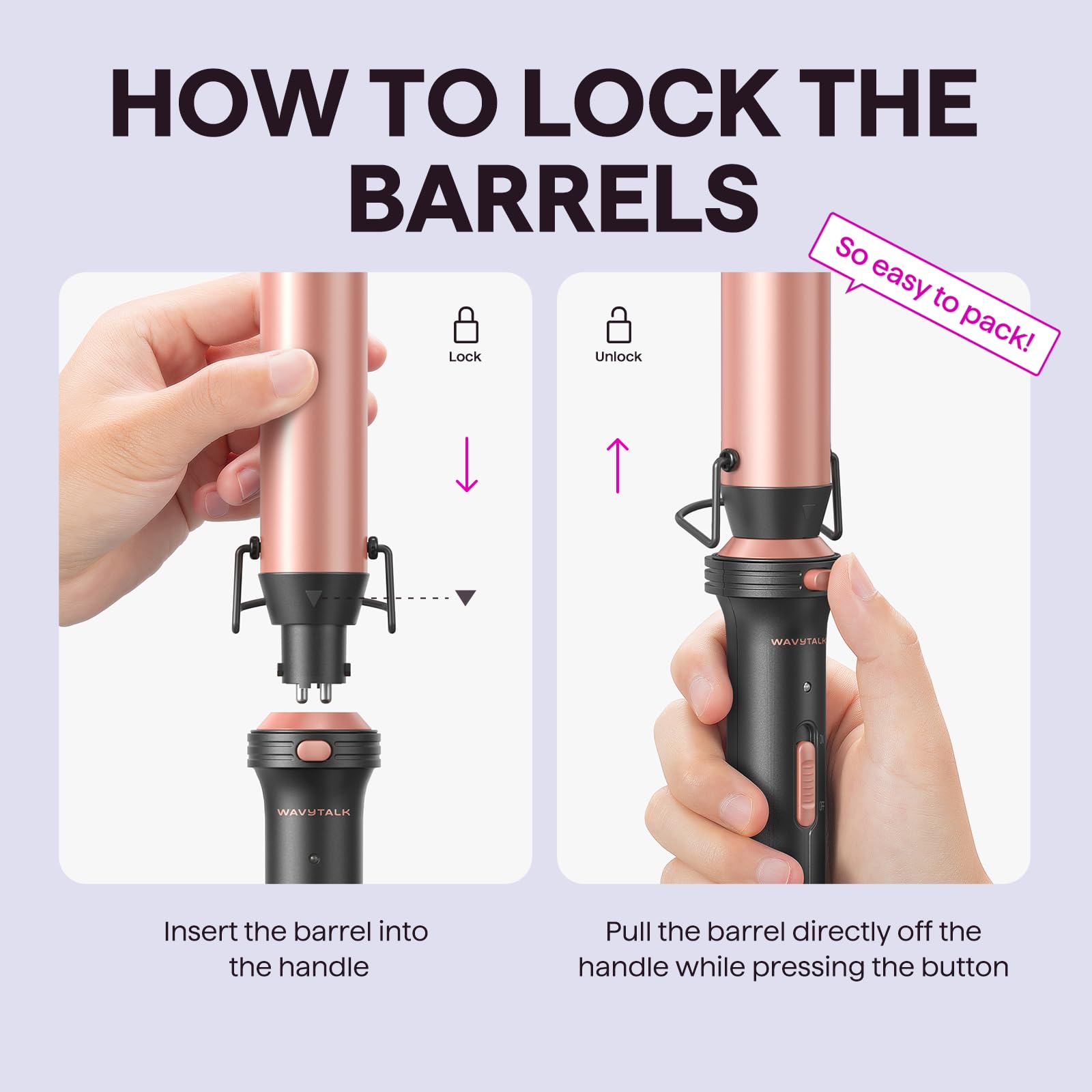 Wavytalk 1-25 inch curler wand, rose pink, for loose, voluminous curls.