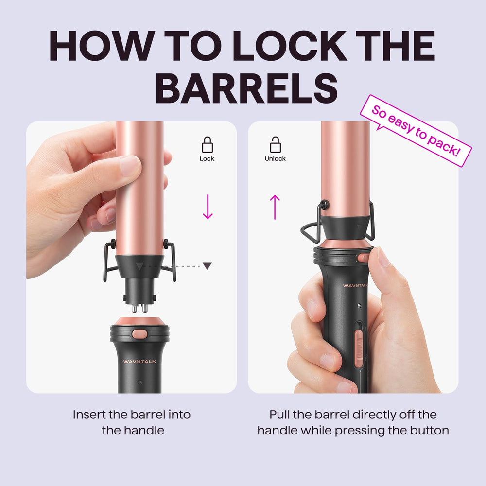 Wavytalk 1-25 inch curler wand, rose pink, for loose, voluminous curls.