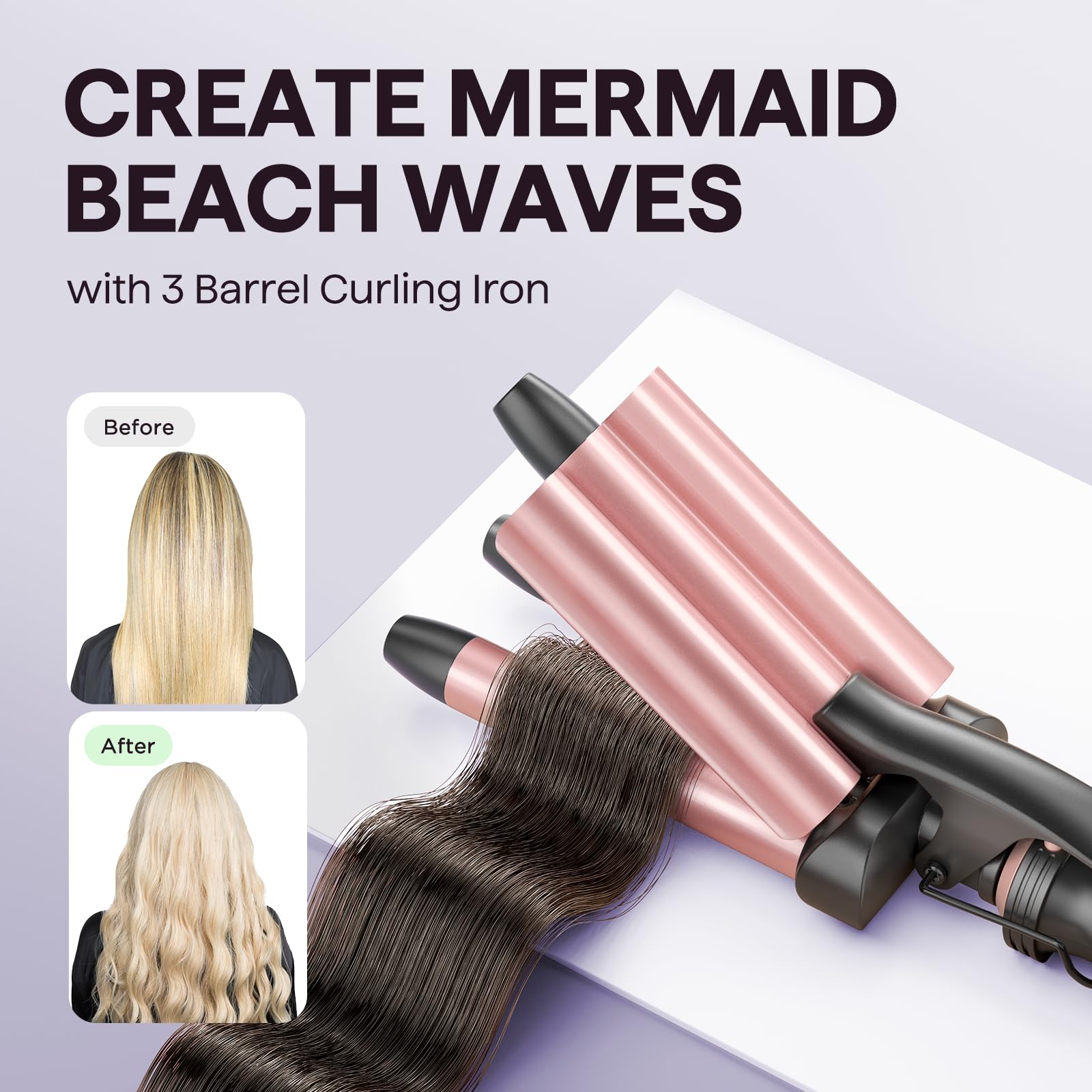 Wavytalk 1 inch curler wand, rose pink, ideal for smooth waves.