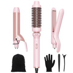 Wavytalk 3 in 1 curling wand set pink in hand for versatile styling results.