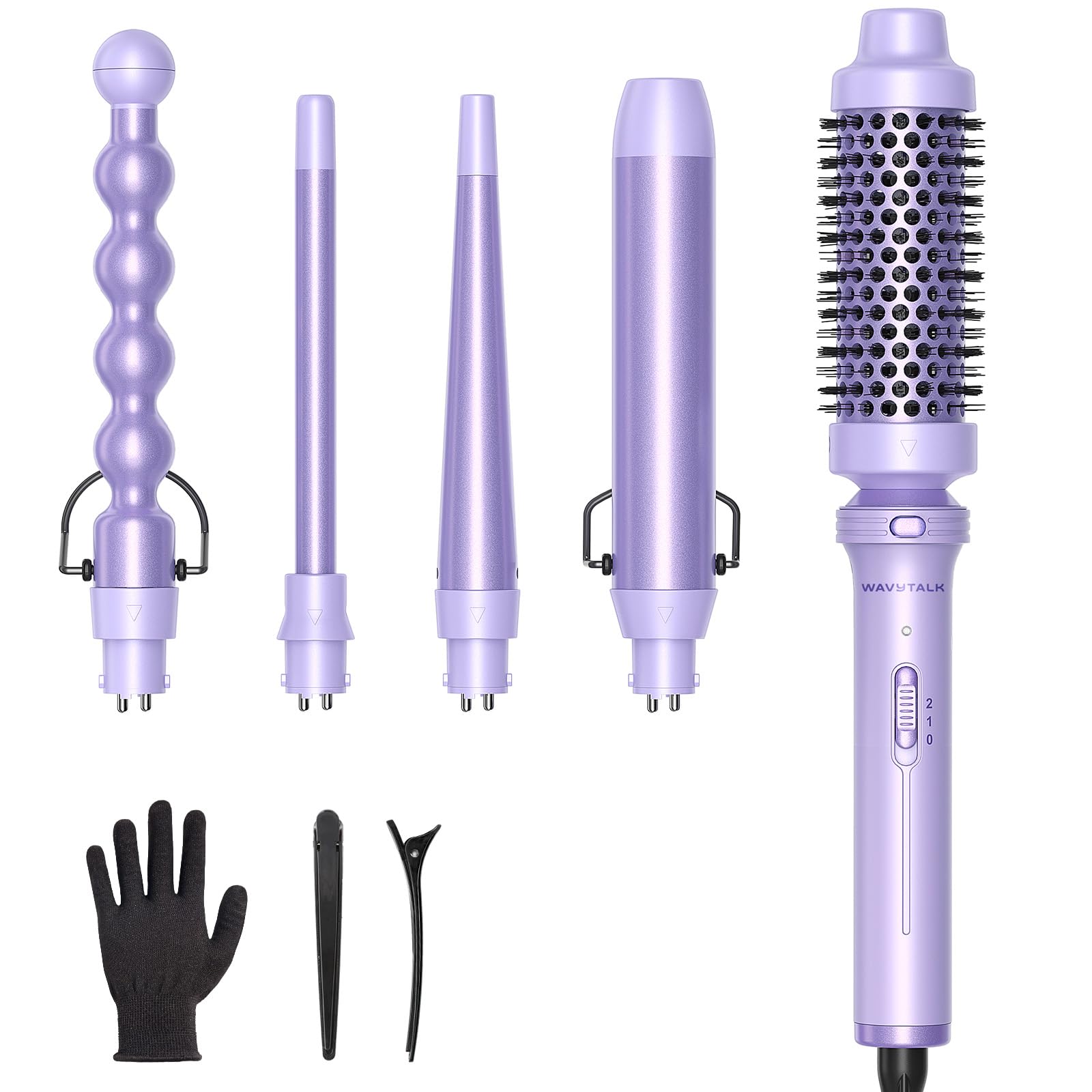 Wavytalk 5-in-1 purple set with 1-inch bubble barrel for classic curls.