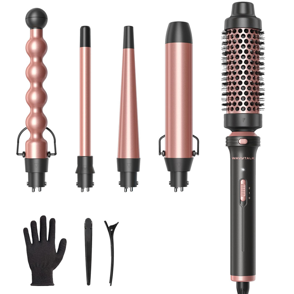 Wavytalk 5 in 1 curling wand set in rose gold for versatile at-home styling.