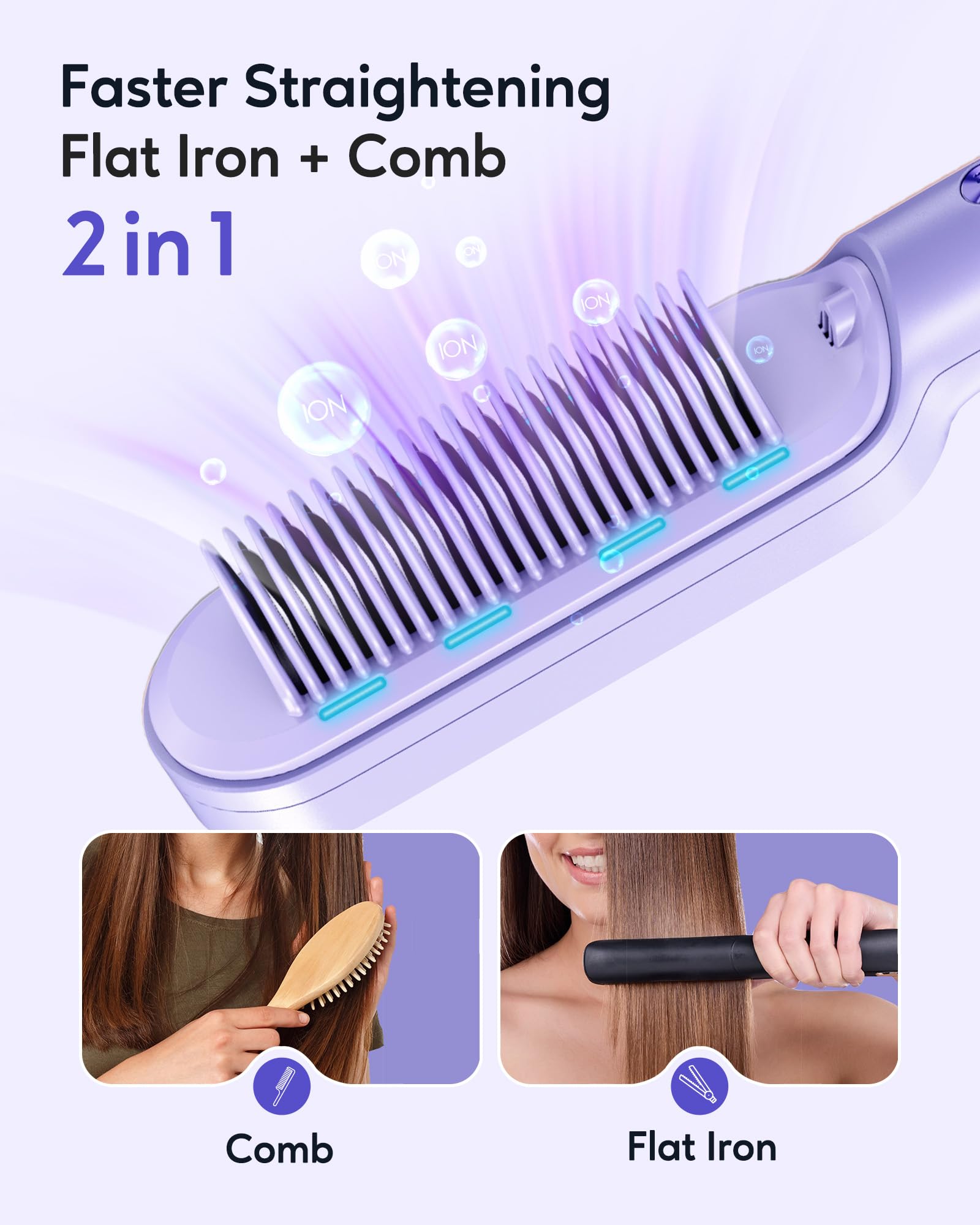 Wavytalk anti-scald design close-up highlights safe straightening with 3D teeth.