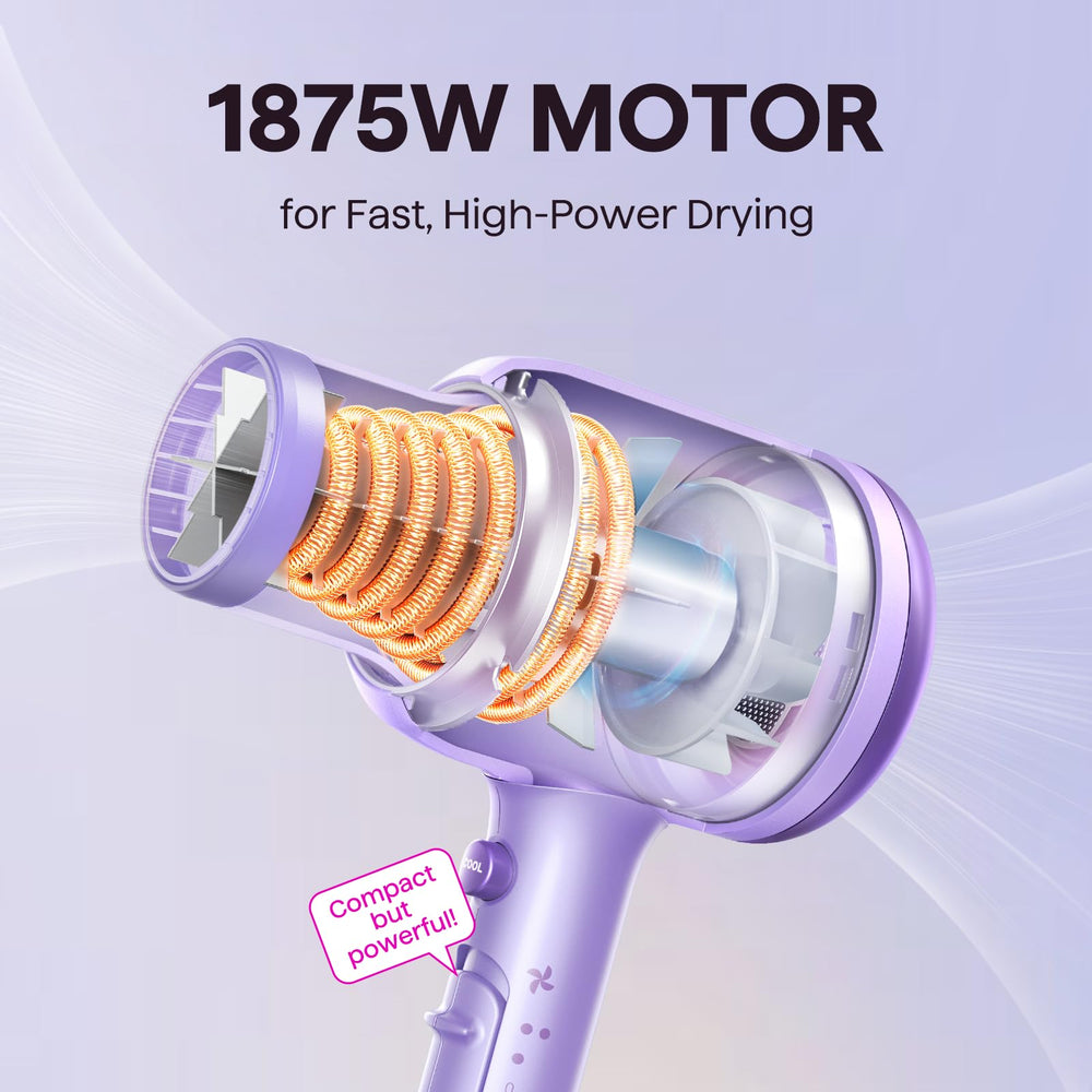 Wavytalk compact design dryer fits comfortably in hand for quick styling.