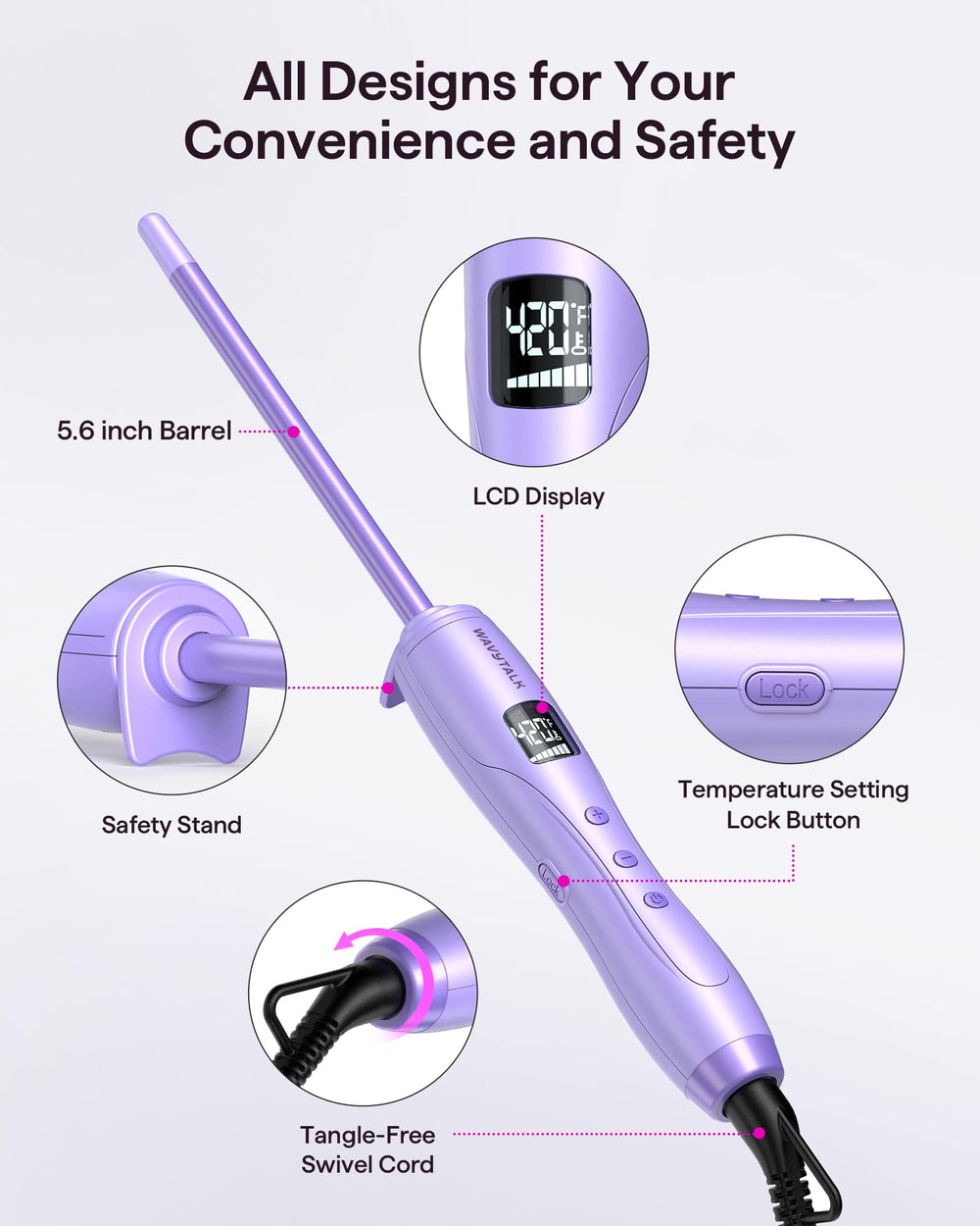Wavytalk dual voltage travel-friendly design with 6.5-ft swivel cord