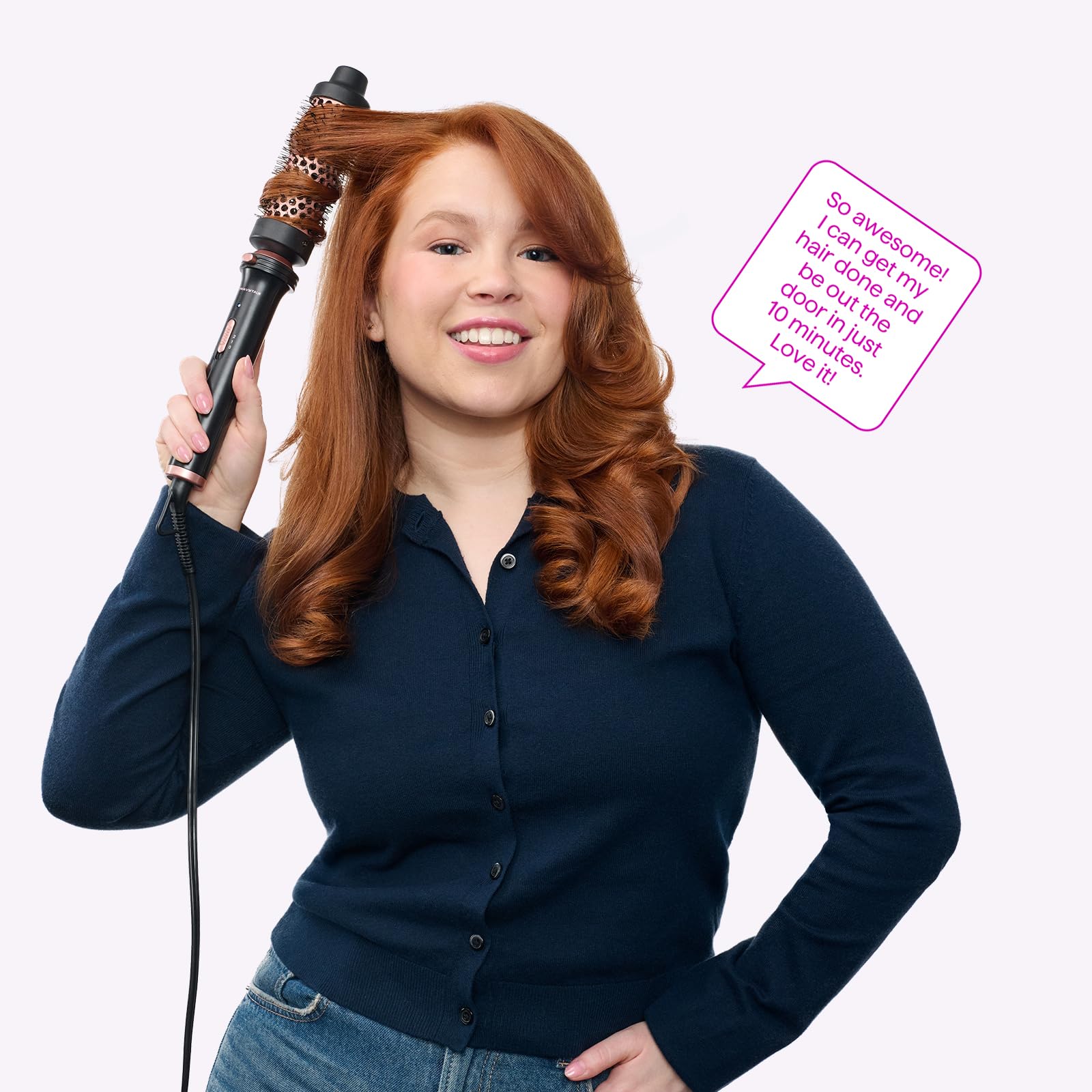 Wavytalk extended bristles image emphasizing grip for wrap-and-go styling.