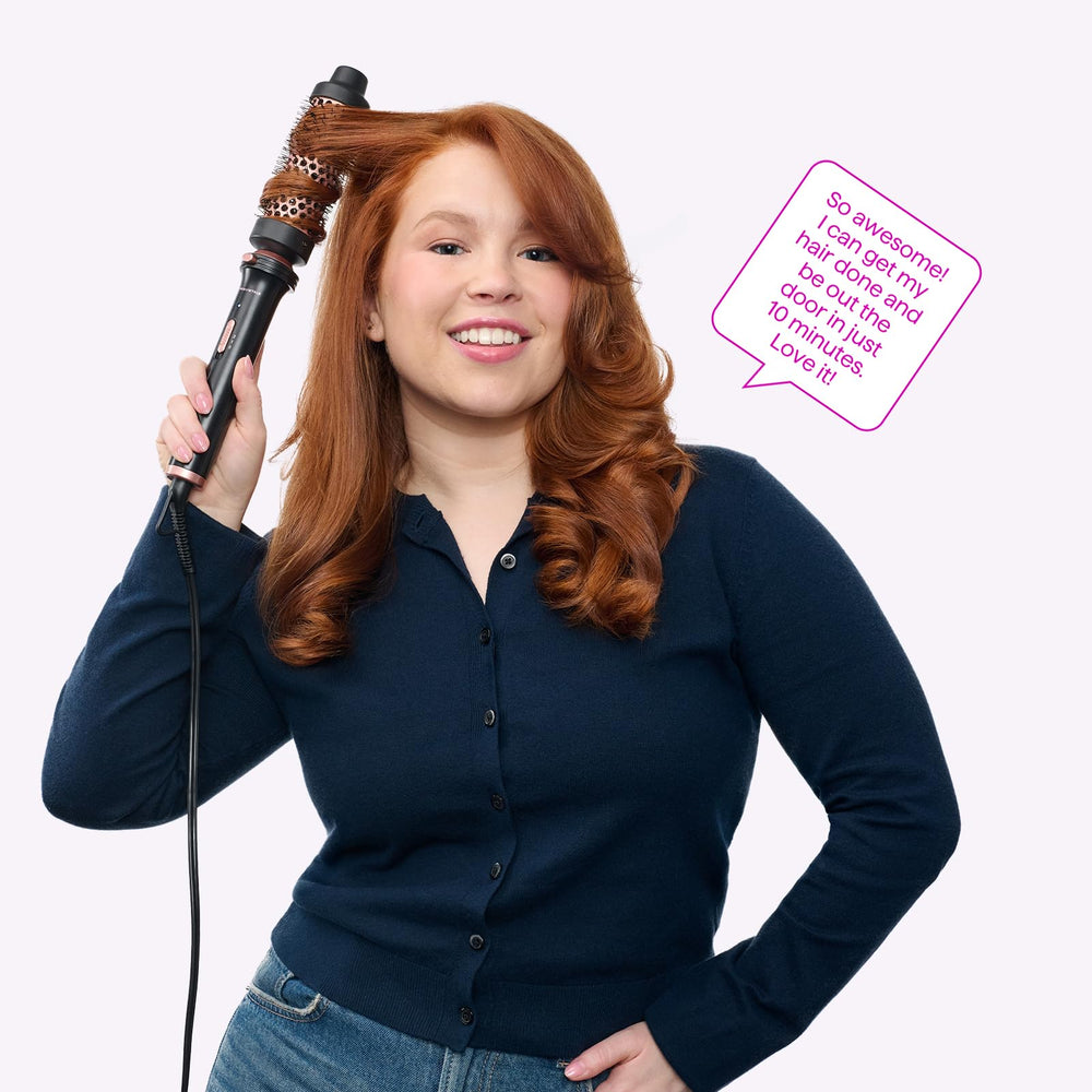 Wavytalk extended bristles image emphasizing grip for wrap-and-go styling.