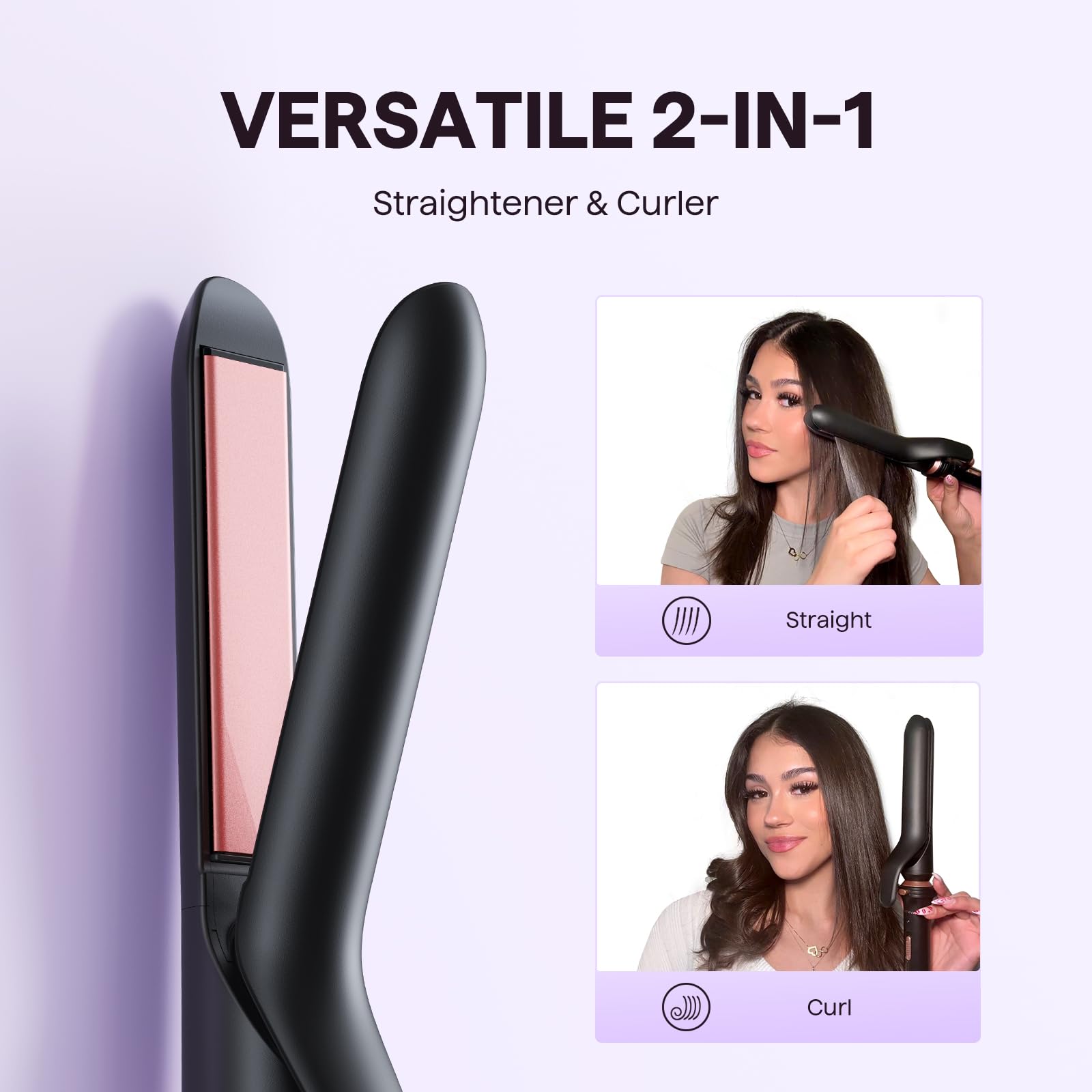 Wavytalk flat iron 1-inch demonstrates quick straightening and fringe refinement.
