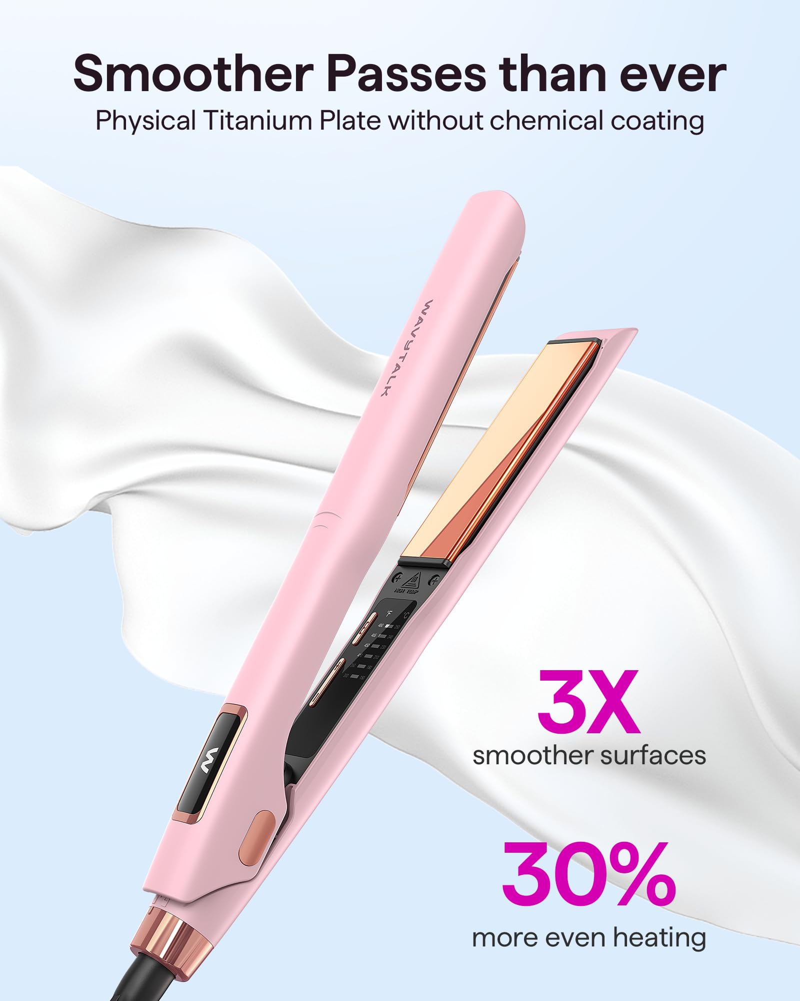 Wavytalk flat iron fast heat-up display for quick styling