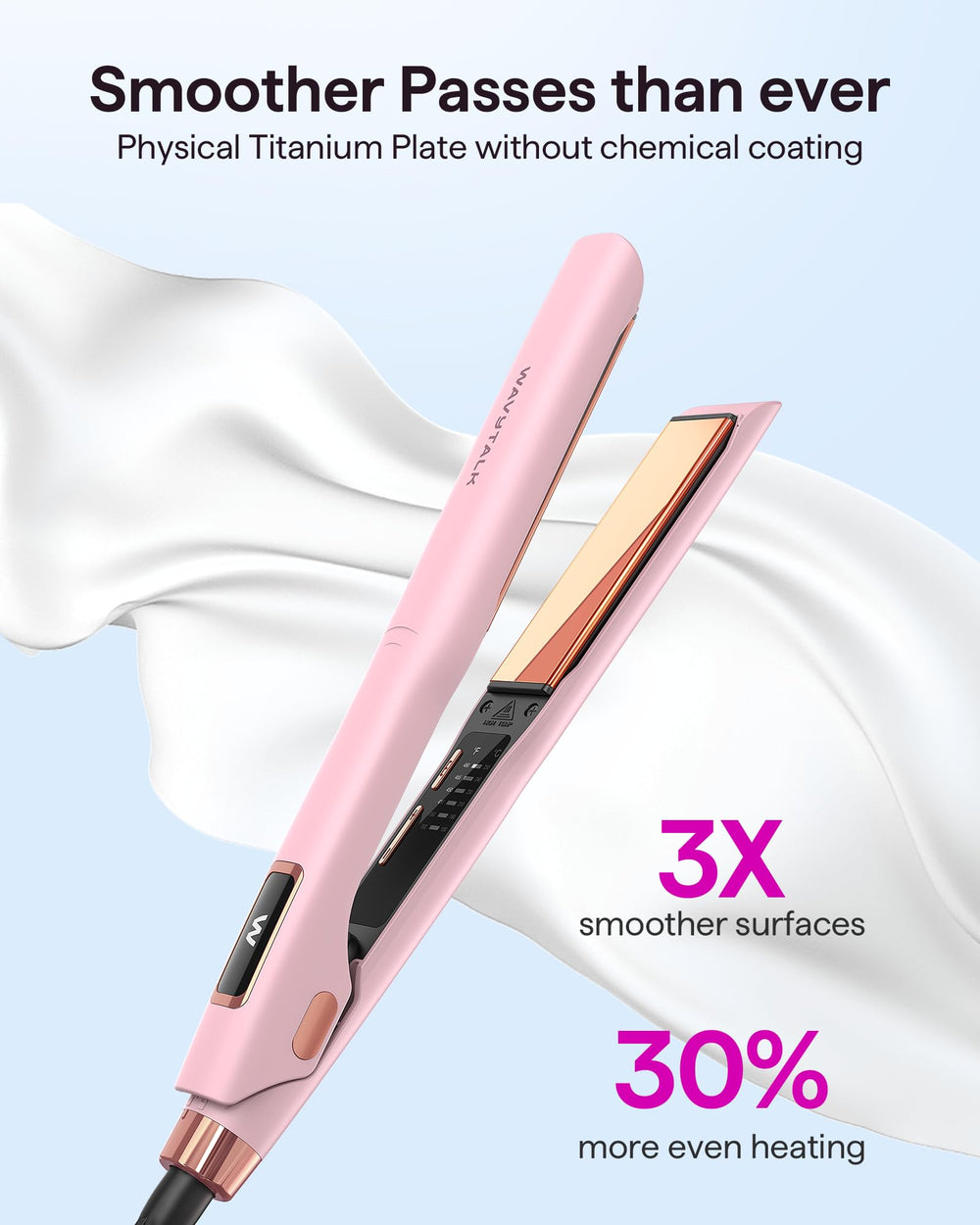 Wavytalk flat iron fast heat-up display for quick styling