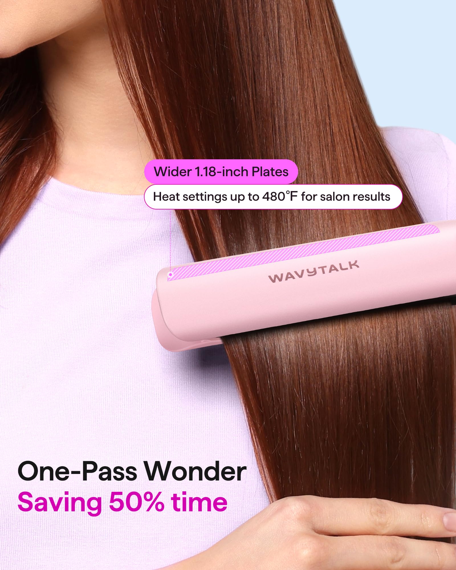 Wavytalk flat iron wide 1.18-inch plate for efficient one-pass straightening