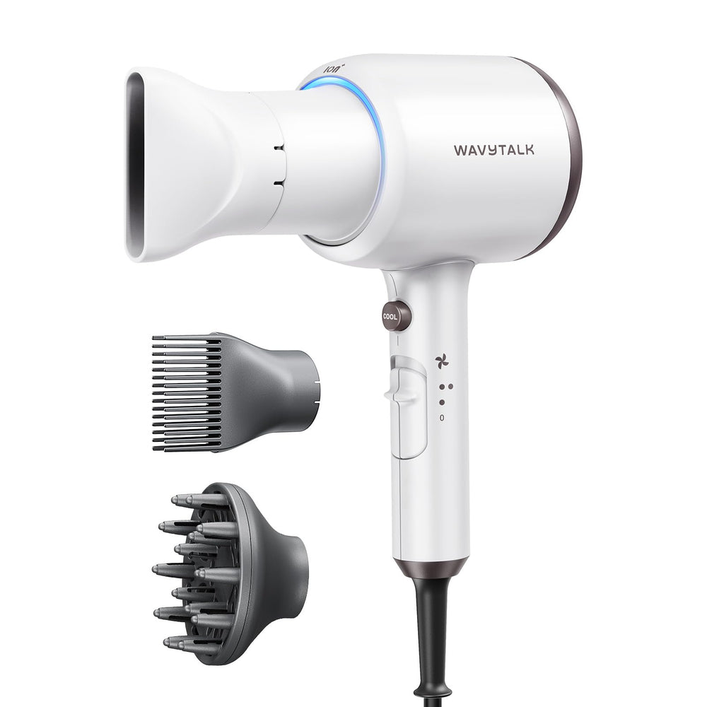 Wavytalk hair dryer in action with 1875W motor delivering fast drying and smooth results