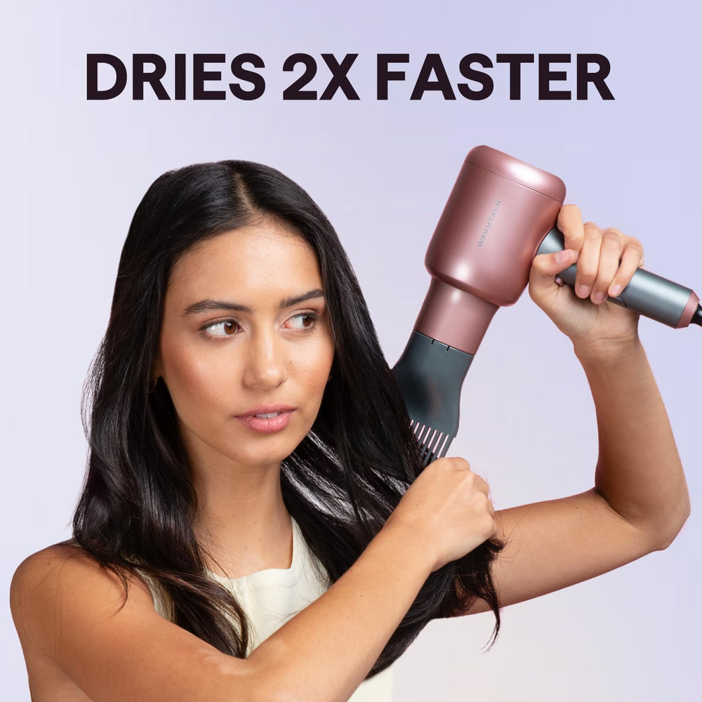 Wavytalk hair dryer comb attachment close-up shows smoothing power for thick hair.