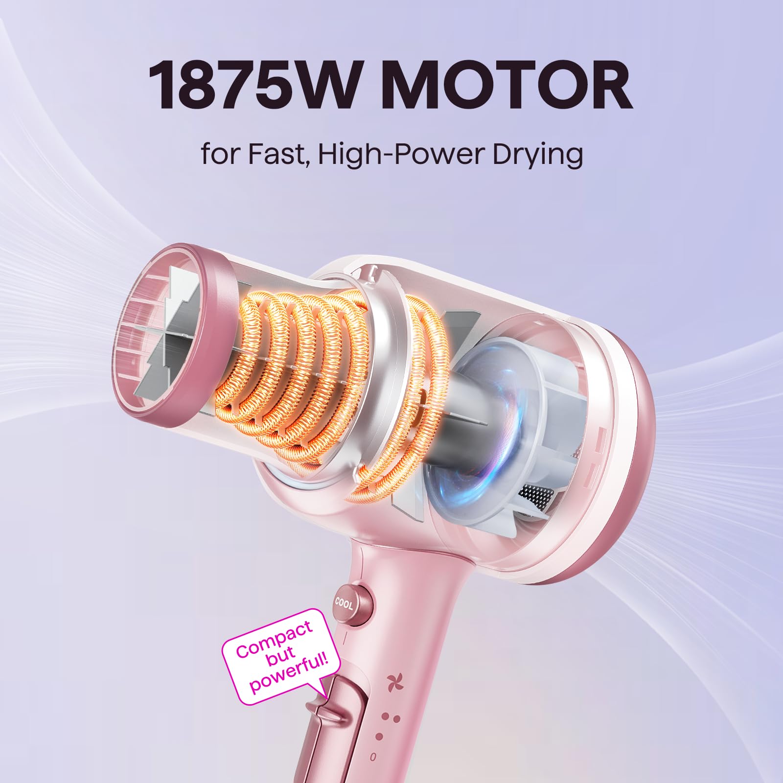 Wavytalk hair dryer concentrated nozzle provides precise airflow for targeted styling.